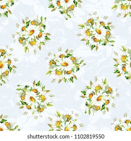 Seamless floral pattern with chamomiles 