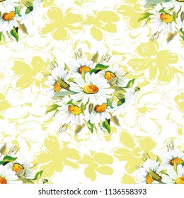 Seamless floral pattern with chamomiles