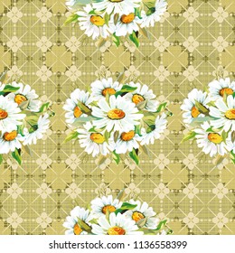 Seamless floral pattern with chamomiles