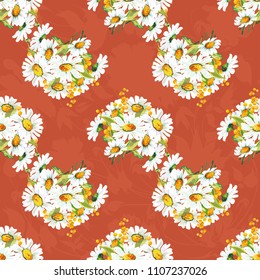 Seamless floral pattern with chamomiles and mimosas