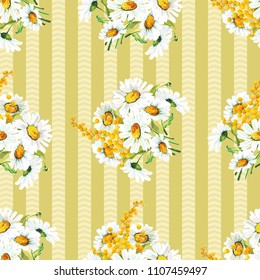 Nahtlose Blumenmuster mit Kamille und Mimosen
