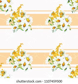 Seamless floral pattern with chamomiles and mimosas
