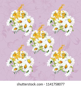 Patrón floral sin fisuras con chamóiles y mimosas