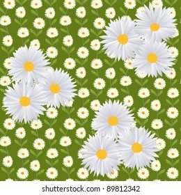 seamless floral pattern with chamomiles on a green background