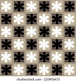 Seamless floral pattern in a checkerboard pattern.