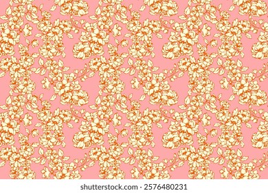 Seamless floral pattern. Chic simple  botanical design on a pink background. Hand drawing summer blooming meadow. Abstract artistic flower nature ornament. Vector illustration
