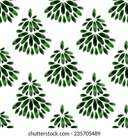 Seamless floral pattern Christmas trees, spruce, watercolor, ink.