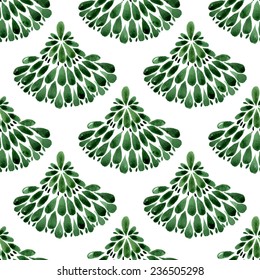 Seamless floral pattern Christmas trees, spruce, watercolor, ink. 