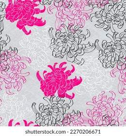 Seamless floral pattern with chrysanthemums. Spring; summer holidays presents and gifts wrapping paper, For textiles, packaging; fabric, wallpaper.