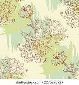 Seamless floral pattern with chrysanthemums. Spring; summer holidays presents and gifts wrapping paper, For textiles, packaging; fabric, wallpaper.