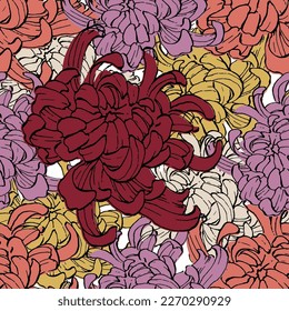 Nahtlose Blumenmuster mit Chrysanthemen. Frühjahr; Sommerferien Geschenke und Packpapier, für Textilien, Verpackungen; Stoff, Tapete.