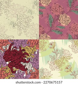 Seamless floral pattern with chrysanthemums. Spring; summer holidays presents and gifts wrapping paper, For textiles, packaging; fabric, wallpaper.