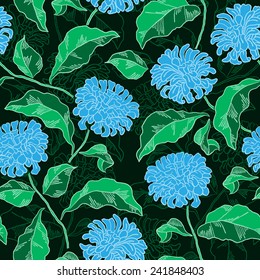 Seamless floral pattern with chrysanthemums. Vector illustration.