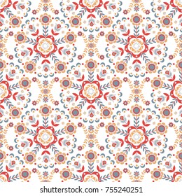 Seamless floral pattern of circular ornaments. The Scandinavian style. Vector illustration.