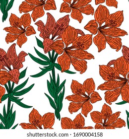 Seamless floral pattern. Classic bouquet of flowers from Lilies vector ornament, textiles, Wallpaper, packaging