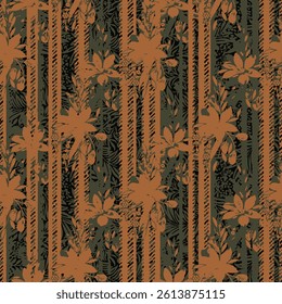 : Seamless floral pattern, classic flower ornament, abstract ditsy print in vintage motif. Elegant botanical design of beautiful large wild flowers, leaves, small branches, herbs. Vector illustration.