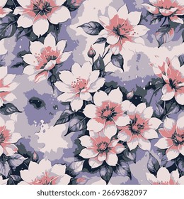 Padrão floral sem emenda, ornamento de flor clássico, impressão disy abstrato no motivo vintage. Design botânico elegante de belas grandes flores selvagens, folhas, pequenos ramos, ervas. Ilustração vetorial.
