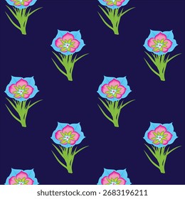 Nahtloses Blumenmuster, klassisches Blumenornament, abstrakter Schmuck im Vintage-Motiv. Elegantes botanisches Design von schönen großen Wildblumen, Blättern, kleinen Zweigen, Kräutern. Vektorgrafik.