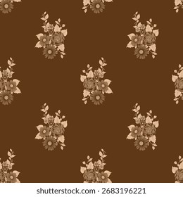 Seamless floral pattern, classic flower ornament, abstract ditsy print in vintage motif. Elegant botanical design of beautiful large wild flowers, leaves, small branches, herbs. Vector illustration.