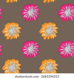 Seamless floral pattern, classic flower ornament, abstract ditsy print in vintage motif. Elegant botanical design of beautiful large wild flowers, leaves, small branches, herbs. Vector illustration.