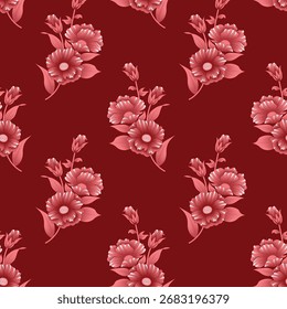 Patrón floral sin fisuras, adorno clásico de la flor, impresión sucia abstracta en motivo vintage. Elegante diseño botánico de hermosas flores silvestres Grandes, hojas, ramas Pequeñas, hierbas. Ilustración vectorial.