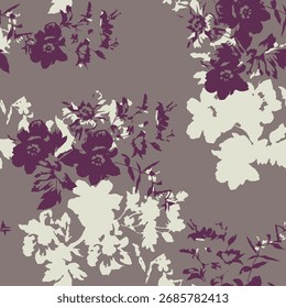 Seamless floral pattern, classic flower ornament, abstract ditsy print in vintage motif. Elegant botanical design of beautiful large wild flowers, leaves, small branches, herbs. Vector illustration.

