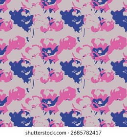 Patrón floral sin fisuras, adorno clásico de la flor, impresión sucia abstracta en motivo vintage. Elegante diseño botánico de hermosas flores silvestres Grandes, hojas, ramas Pequeñas, hierbas. Ilustración vectorial.

