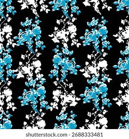 Patrón floral sin fisuras, adorno clásico de la flor, impresión sucia abstracta en motivo vintage. Elegante diseño botánico de hermosas flores silvestres Grandes, hojas, ramas Pequeñas, hierbas. Ilustración vectorial.

