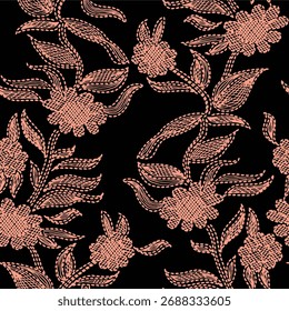 Seamless floral pattern, classic flower ornament, abstract ditsy print in vintage motif. Elegant botanical design of beautiful large wild flowers, leaves, small branches, herbs. Vector illustration.

