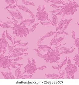 Seamless floral pattern, classic flower ornament, abstract ditsy print in vintage motif. Elegant botanical design of beautiful large wild flowers, leaves, small branches, herbs. Vector illustration.

