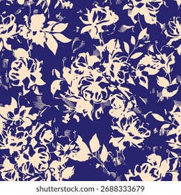 Seamless floral pattern, classic flower ornament, abstract ditsy print in vintage motif. Elegant botanical design of beautiful large wild flowers, leaves, small branches, herbs. Vector illustration.

