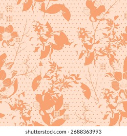 Padrão floral sem emenda, ornamento de flor clássico, impressão disy abstrato no motivo vintage. Design botânico elegante de belas grandes flores selvagens, folhas, pequenos ramos, ervas. Ilustração vetorial.

