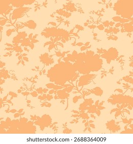 Seamless floral pattern, classic flower ornament, abstract ditsy print in vintage motif. Elegant botanical design of beautiful large wild flowers, leaves, small branches, herbs. Vector illustration.

