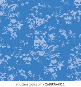 Seamless floral pattern, classic flower ornament, abstract ditsy print in vintage motif. Elegant botanical design of beautiful large wild flowers, leaves, small branches, herbs. Vector illustration.

