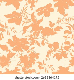 Patrón floral sin fisuras, adorno clásico de la flor, impresión sucia abstracta en motivo vintage. Elegante diseño botánico de hermosas flores silvestres Grandes, hojas, ramas Pequeñas, hierbas. Ilustración vectorial.

