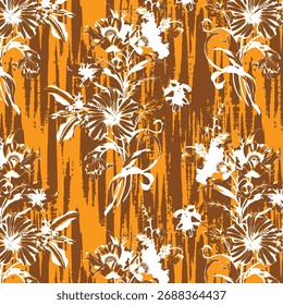 Padrão floral sem emenda, ornamento de flor clássico, impressão disy abstrato no motivo vintage. Design botânico elegante de belas grandes flores selvagens, folhas, pequenos ramos, ervas. Ilustração vetorial.


