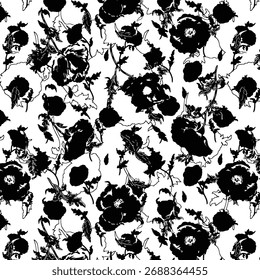 Seamless floral pattern, classic flower ornament, abstract ditsy print in vintage motif. Elegant botanical design of beautiful large wild flowers, leaves, small branches, herbs. Vector illustration.

