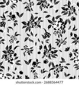 Seamless floral pattern, classic flower ornament, abstract ditsy print in vintage motif. Elegant botanical design of beautiful large wild flowers, leaves, small branches, herbs. Vector illustration.

