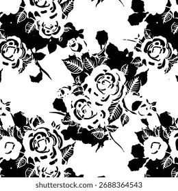 Patrón floral sin fisuras, adorno clásico de la flor, impresión sucia abstracta en motivo vintage. Elegante diseño botánico de hermosas flores silvestres Grandes, hojas, ramas Pequeñas, hierbas. Ilustración vectorial.

