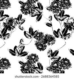 Seamless floral pattern, classic flower ornament, abstract ditsy print in vintage motif. Elegant botanical design of beautiful large wild flowers, leaves, small branches, herbs. Vector illustration.

