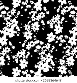 Seamless floral pattern, classic flower ornament, abstract ditsy print in vintage motif. Elegant botanical design of beautiful large wild flowers, leaves, small branches, herbs. Vector illustration.

