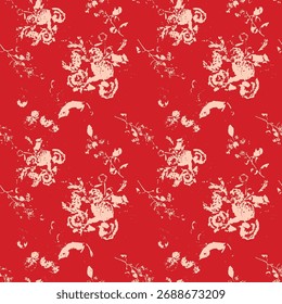 Seamless floral pattern, classic flower ornament, abstract ditsy print in vintage motif. Elegant botanical design of beautiful large wild flowers, leaves, small branches, herbs. Vector illustration.
