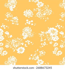 Padrão floral sem emenda, ornamento de flor clássico, impressão disy abstrato no motivo vintage. Design botânico elegante de belas grandes flores selvagens, folhas, pequenos ramos, ervas. Ilustração vetorial.
