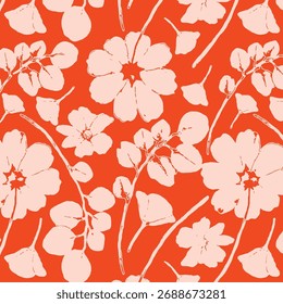 Nahtloses Blumenmuster, klassisches Blumenornament, abstrakter Schmuck im Vintage-Motiv. Elegantes botanisches Design von schönen großen Wildblumen, Blättern, kleinen Zweigen, Kräutern. Vektorgrafik.
