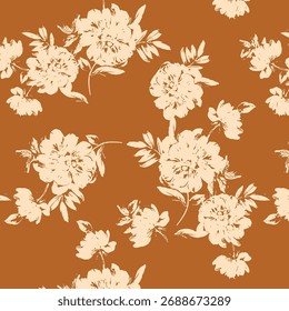 Seamless floral pattern, classic flower ornament, abstract ditsy print in vintage motif. Elegant botanical design of beautiful large wild flowers, leaves, small branches, herbs. Vector illustration.
