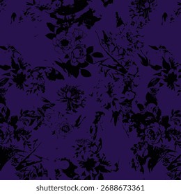 Padrão floral sem emenda, ornamento de flor clássico, impressão disy abstrato no motivo vintage. Design botânico elegante de belas grandes flores selvagens, folhas, pequenos ramos, ervas. Ilustração vetorial.

