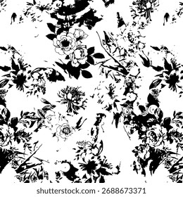 Seamless floral pattern, classic flower ornament, abstract ditsy print in vintage motif. Elegant botanical design of beautiful large wild flowers, leaves, small branches, herbs. Vector illustration.
