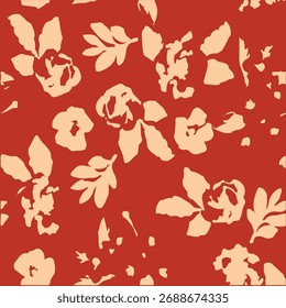 Seamless floral pattern, classic flower ornament, abstract ditsy print in vintage motif. Elegant botanical design of beautiful large wild flowers, leaves, small branches, herbs. Vector illustration.