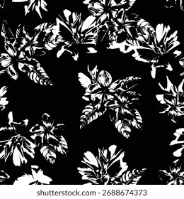 Nahtloses Blumenmuster, klassisches Blumenornament, abstrakter Schmuck im Vintage-Motiv. Elegantes botanisches Design von schönen großen Wildblumen, Blättern, kleinen Zweigen, Kräutern. Vektorgrafik.