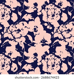 Patrón floral sin fisuras, adorno clásico de la flor, impresión sucia abstracta en motivo vintage. Elegante diseño botánico de hermosas flores silvestres Grandes, hojas, ramas Pequeñas, hierbas. Ilustración vectorial.
